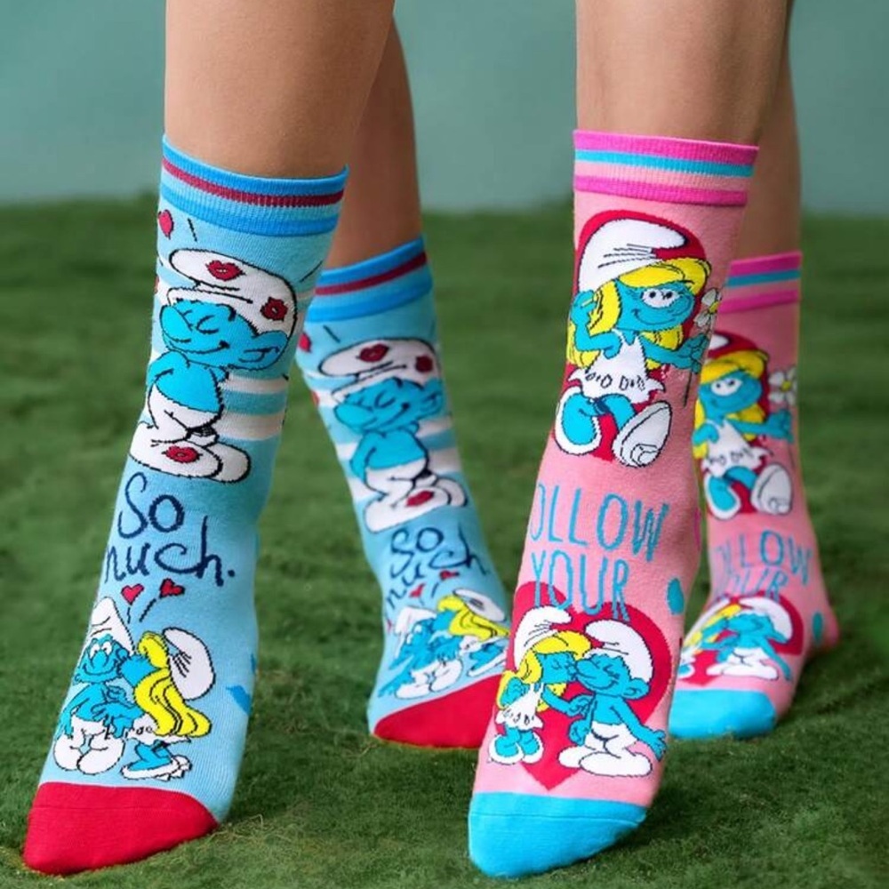 The Smurfs 2 Pairs Women's Comfortable Fashion Cute Cartoon Heart Pattern Socks